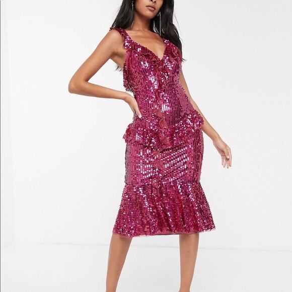 NWT Needle & Thread Berry Raspberry Sequin MIDI Dress 0 - Picture 2 of 12